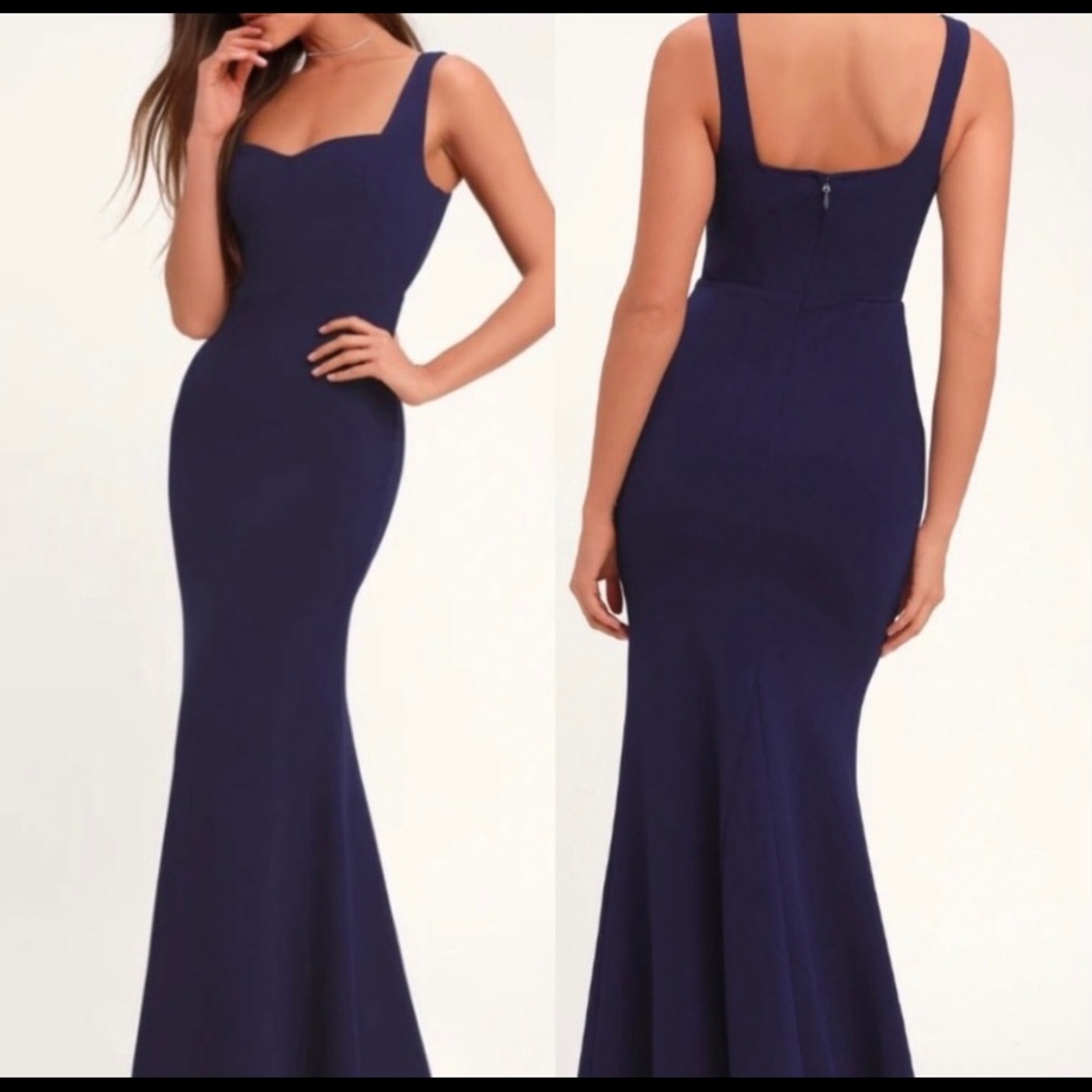 NWT Lulu's Navy Mermaid Silhouette Maxi Dress